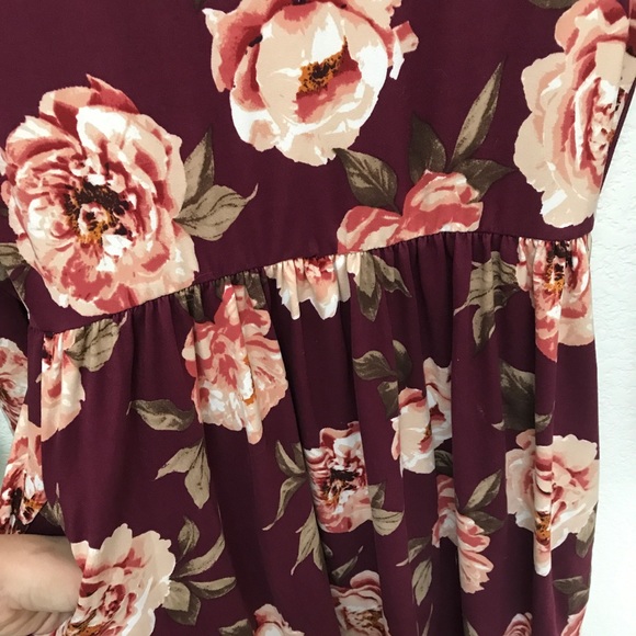 Floral Burgundy midi dress with pockets - Picture 4 of 6